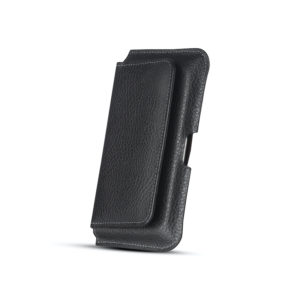 Funda horizontal negra para celular con presilla para cinturon con cierre de boton magnetico