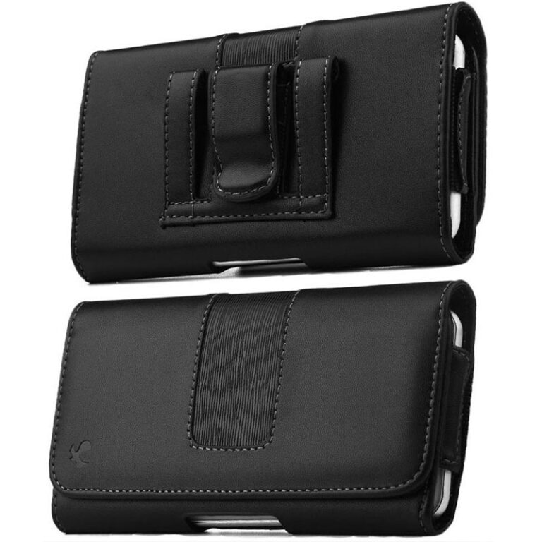 Imagen Frente y Atras de la funda porta celular clip holster color negro